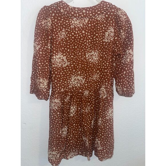 Knox Rose XS Mini Dress Brown Floral Boho Peasant Style - Picture 4 of 5